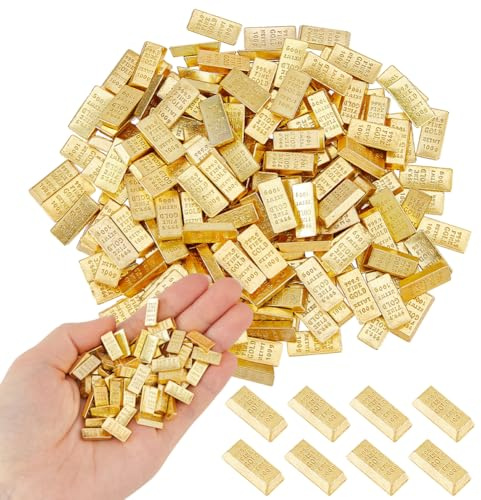 DICOSMETIC 200 Stück Miniatur Goldbarren Kleine Nachbildung Goldbarren Legierung Puppenhaus Zubehör 6 5x14x3mm für DIY Basteln Mikro Garten Landschaftsgestaltung Deko Partydécor Für Erwachsene