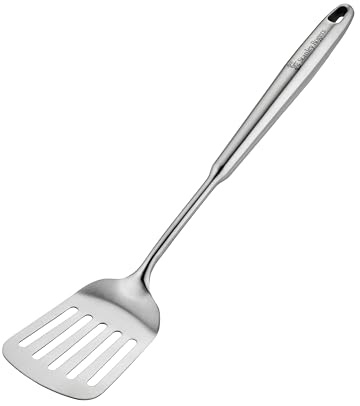 Stanley Rogers Monobloc Stainless Steel Slotted Turner 37x7.5cm | Satin Finish Kitchen Utensil with Wide Slotted Head, Hanging Loop, Dishwasher Safe, Cooking Gadget for Flipping and Serving