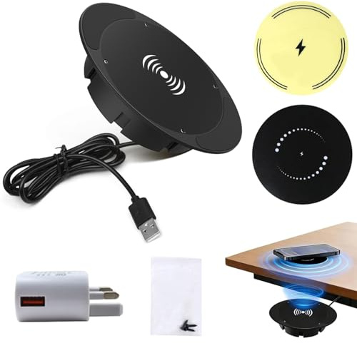 Invisible Under-Desk Wireless Charger-Sleek, 15W Fast Charging Invisible Wireless Charger, Hidden Fast Charging Pad, 0-20mm Under Desk Wireless Charger, Wireless Charger Desk Mount for Phone