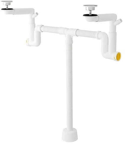 ZRIZAURA RÄNNILEN Water Trap with Flexible Pipe for Double Bowl Sink – 2 Bowl Kitchen Sink Waste Kit, Adjustable Drain Plumbing Set with Space-Saving Design