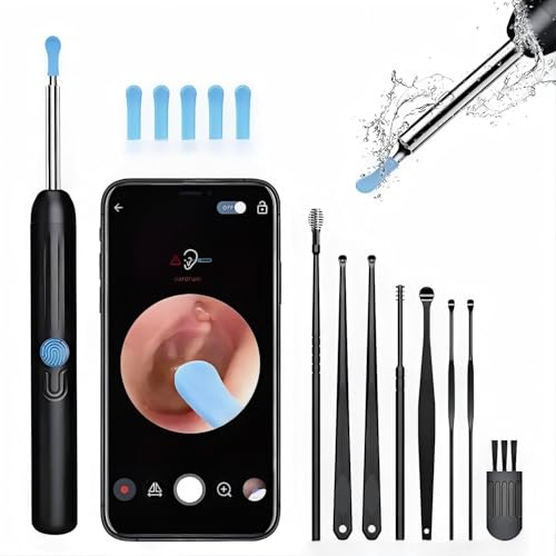 Smart Ear Wax Removal Kit with AI Detection, Wireless Otoscope 1920P HD Ear Cleaner with Camera, Visual Ear Scope with 6 Soft Silicone Tips for Adults Kids & Family, Type-C Fast Charging (Black)