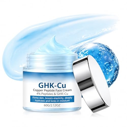 GHK-Cu Kupferpeptid Gesichtscreme 60g, Feuchtigkeitscreme mit 4% Peptiden, leichte Creme Textur, zartes Hautgefühl, frischer Look, Gesichtspflege für tägliche Damen Routine im Tiegel Face Cream