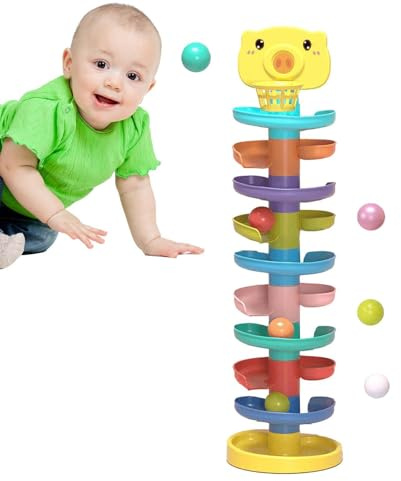 Giocattolo per la caduta delle palline: scivolo a più livelli, kit di attività a torre rotante impilabile, loop di traiettoria di movimento sensoriale creativo, di sicurezza in polimero alto