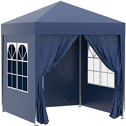Outsunny 2 x 2 m Garden Pop Up Gazebo, Wedding Party Tent Marquee, Water Resistant Awning Canopy With Sidewalls, Windows, Carry Bag, Blue