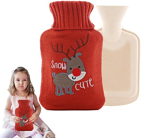 Wärmflasche Mit Bezug, 500mL Auslaufsicher Bettflasche, Bettflasche Weihnachten Gummi Handwärmer Schmerzlinderung Für Gemütliche Nächte,Kälteschutz Für Erwachsene & Kinder Abend Winterheizung Geschenk