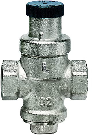 Druckminderer Minibrass, Gehäuse aus vernickeltem Messing, Kolbenbetrieb mit kompensiertem Sitz, Kalibrierung zwischen 1 und 4 bar.