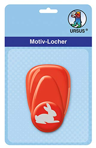 Ursus 19470023 - Motivlocher mit Hebel klein, Hase, rot, ausgestanztes Motiv ca. 16 mm, aus Kunststoff mit Metallstanze, geeignet für Grammaturen von 160 220 g /qm