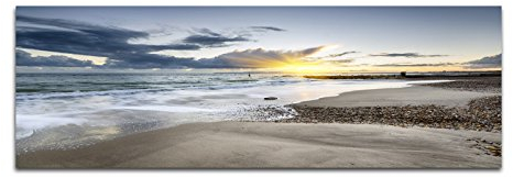 Paul Sinus Art Panoramabild auf Leinwand und Keilrahmen 150x50cm England Strand Meer Wolken Sonnenuntergang