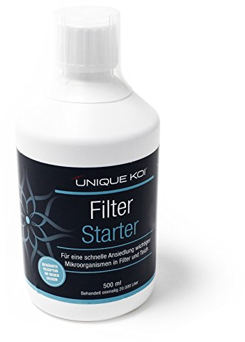 Unique Koi Filter Starter 500 ml, Biostarter für 20.000 L BZW. 33.000 L Teichwasser mit speziellen Bakterien, Teichpflege