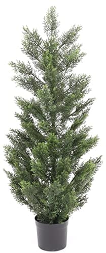 kunstpflanzen-discount.com Zypressen Kunstbaum wetterfest 120cm, 79 UV-sichere Nadelbündel - Künstliche Zypresse mit UV-Schutz für den Außenbereich