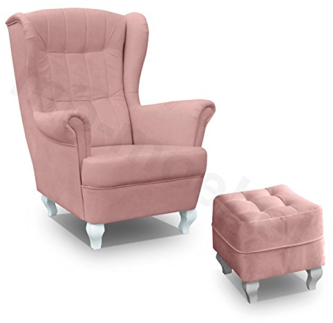 Ohrensessel Wohnzimmer-Sessel Relax-Sessel Loungesessel Armsessel mit Hocker - Stanford (Rosa)