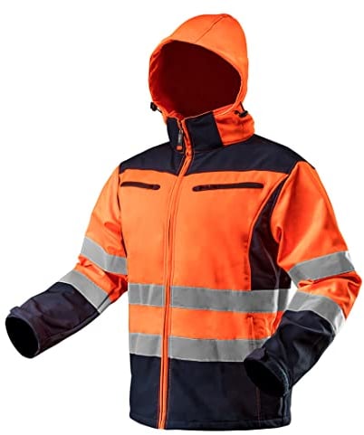 NEO TOOLS Softshell Warnjacke mit Reflektionsstreifen orange Neon gelb Arbeitsjacke Warnschutz Sicherheitshose L orange