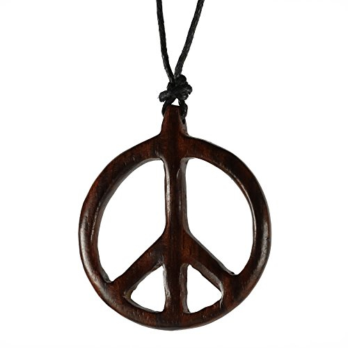 Island Piercings Halskette Anhänger aus Holz Peace Symbol längenverstellbar N308