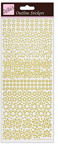 Anitas Outline Stickers, Sparkling Stars, Gold on White, For Scrapbooking, Card Making, Kids Play, Homework, Art, Craft, Embelish, Decorative, Paper, Card, Glass, Metal, Plastic, Foam
