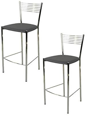 t m c s Tommychairs - Set 2 tabourets Elegance pour Cuisine, Bar et Salle à Manger, Robuste Structure en Acier chromé et Assise rembourrée et revêtue en Cuir Artificiel Couleur Gris foncé
