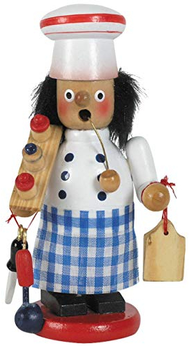 OBC Räuchermännchen Koch weiß kariert, 15 cm, Dekofigur handbemalt im Kunsthandwerks-Stil/Räuchermann/Räucherfigur aus Holz