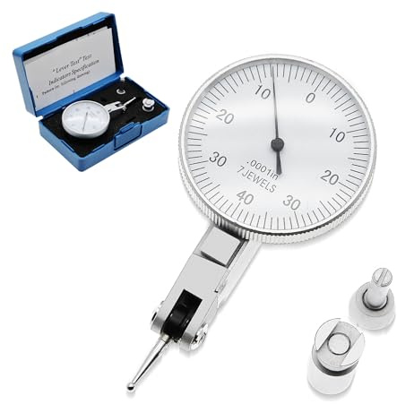 AMTAST 0.0001 Dial Indicator Brass Test Indicator with 7 Jewels Bearings Accuracy 0.00015 Big Face Imperial Dial Indicator for Machinist Engineer Inspection Measurement (Model 201-0068)