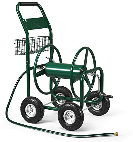 GOPLUS Chariot Dévidoir pour Tuyau d’Arrosage pour Jardin, avec Panier de Rangement, Cadre Métallique Robuste, 95 x 62 x 113CM, Vert