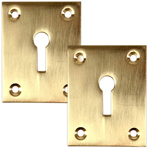 White Hinge Limited 2X Solid Brass Rectangular Escutcheon (55mm x 43mm) Brushed Mid Century Modern Style Keyhole Cover