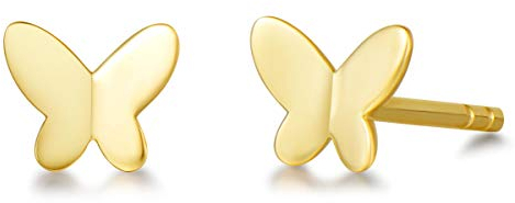 Solide 14 Karat 585 Gelb Gold Ohrstecker Ohrringe Schmetterling Basic Minimalist Echt Schmuck für Damen Mädchen - Größe: 5 * 4 mm