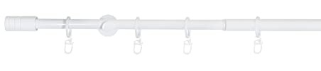 ondeco Gardinenstange ausziehbar 1-lauf, Vorhangstange Fenster Wandmontage, Endstück Rille Komplettgarnitur Teleskopstange 16/19 mm mit Ringen Weiß 210-400 cm