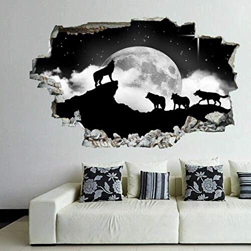 Wandtattoo 3D Wölfe Mond Sterne Wandaufkleber Kunst Wandaufkleber Wandaufkleber Kinder Schlafzimmer nach Hause