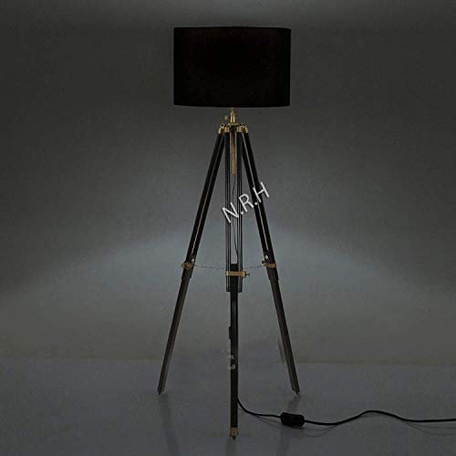Nautical Replica Hub Tripod Floor Lamps for Living Room, Mid Century Modern Standing Light for Bedroom, Adjustable Design, Lamp for Office-with Black Finish (Without Shade)