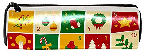 EZIOLY Weihnachts-Adventskalender, kariert, Leder, Stifteetui, Münzbörse, Kosmetiktasche, Make-up-Tasche für Studenten, Schreibwaren, Schule, Arbeit, Büro