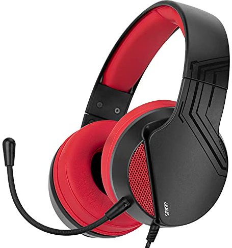 NITHO JANUS Cuffie Gaming per PC, PS4, PS5, Xbox One, Xbox Series X/S, Mobile, Tablet, Cuffie da Gioco Over-Ear con Microfono Rimovibile, Jack Audio 3.5 mm, Driver 40 mm, Multipiattaforma - Rosso