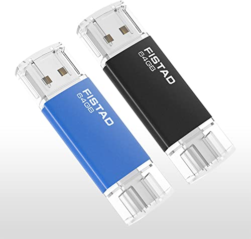 USB Stick 64GB, 2 in 1 OTG Pen Drive USB 2.0 Memory Stick 64GB Thumb Drive Typ-C Flash Drive Speicherstick für Smartphones Laptop, PC, Data Storage, ect (2 Stücke)