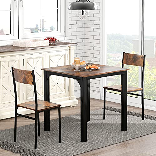 ModernLuxe Esszimmergruppe mit 2 stühlen Sitzgruppe Küche Küchentisch Holztisch Balkontisch im Industrial-Look für Balkon & Esszimmer & Wohnzimmer (Braun)