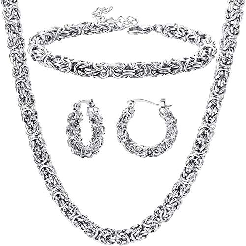 Kakonia Edelstahl Königskette Silber Herren 6mm Breite Halskette und Armband Ohrringe Set Dicke Schwere Bracelet Armkette Kette für Herren Länge