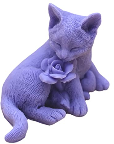 Moule à savon et bougie YU08 - Silicone de qualité alimentaire - Forme de chat et rose 3D - Facile à utiliser et à nettoyer - Utilisations multiples - Expédition rapide