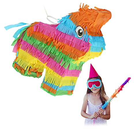 Relaxdays Pinata, Esel, Lama, Geburtstag, zum Aufhängen, Mädchen & Junge, HBT 27,5 x 25 x 7 cm, Regenbogen, Kinder, bunt, 10042839, Rainbow