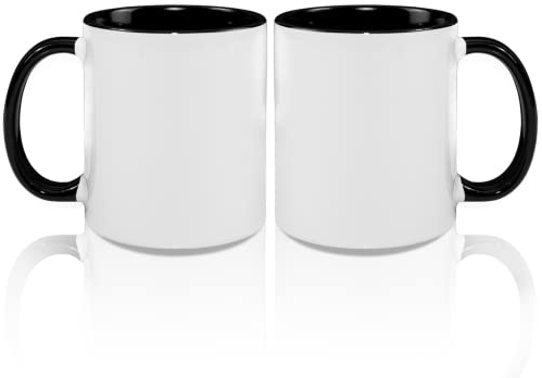 MR.R 11oz Sublimation Blank Coffee Mugs,Cup Blank White Mug Cup with Black Color Mug Inner and Handle,Set of 2