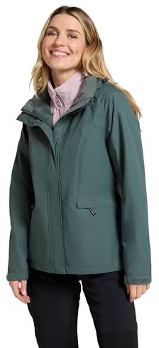 Mountain Warehouse Thunderstorm 3-in-1-Damenjacke – Regenjacke, wasserdichte Außenschicht, verstellbar, herausnehmbare Fleece-Innenjacke – für Reisen, Outdoor, winter Khaki Damengröße EU 46