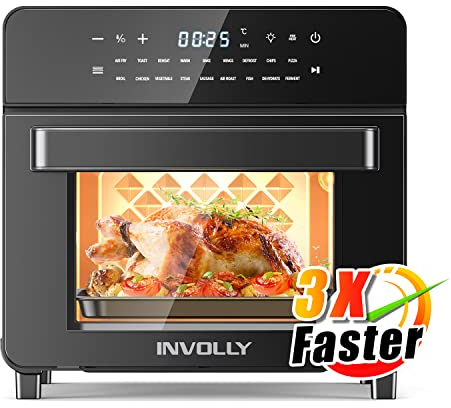INVOLLY Friggitrice ad Aria 15L, 18 in 1 Forno ad Aria Calda Struttura Tripla,Mini Forno per Pizza,Fornetto Elettrico in acciaio inossidabile, Cottura Rapida, Meno Olio,4 Accessori e 26 Ricette,1600W