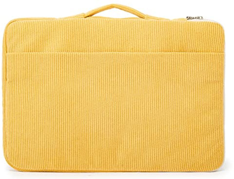Kinmac Custodia protettiva a 360° per laptop, con manico, per MacBook Pro 16, HP, Lenovo, Dell, ASUS, Acer Ultrabook e laptop aziendali da 16 (velluto a coste giallo)