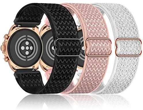Farluya 3 Stück 18 mm dehnbare Nylon-Uhrenarmbänder für Fossil Damen Gen 5E 42 mm,Gen 6 42 mm, Schlaufe, elastisches Armband für Fossil Venture Gen 4 HR/Gen 3 Damen Herren