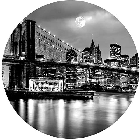 murando runde Fototapete selbstklebend New York City 140x140 cm Tapeten Wandtapete XXL Moderne Wanddeko Design Wand Dekoration Wohnzimmer Schlafzimmer Büro Flur Stadt Nacht USA Skyline