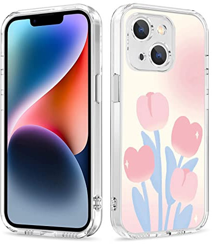 Galafu Cover per iPhone 14 Plus, Antiurto Custodia Sottile in TPU Silicone per Ragazze e Donne, Trasparente Anti Graffio Protettiva Custodia per iPhone 14 Plus (6.7 inch), Tulipano Rosa -1