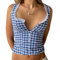 Yassiglia Damen Crop Top Y2K Aesthetic Tank Top Sexy Cami Tops Sommer Bauchfrei Oberteil Elegant Camisole Spagehtti Träger Shirts für Party Club Freizeit (Blau, S)