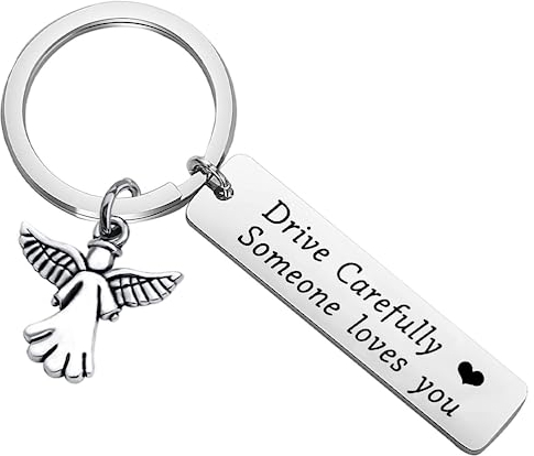 LJFEA Schlüsselanhänger auto schutzengel führerschein bestanden geschenk fahr vorsichtig Schlüsselanhänger mit Gravur drive Safe engel glücksbringer auto motorrad geschenke