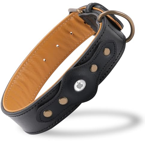 Filbert Air Tag Hundehalsband, Hundehalsband mit Airtag-Halter, Leder Hund Airtag Halsband, Hundehalsband Airtag kompatibel, 5 Farben AirTag Halsband, Air Tag Hundehalsbänder für mittelgroße Hunde