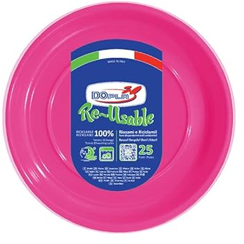 Zeus Party Dopla Piatti fondi Riutilizzabili Fucsia Plastica 100% Riciclabile 25 pz