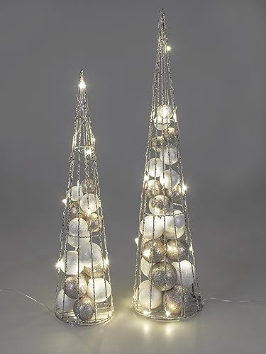 Weihnachtsschmuck Zierschmuck für EIN schönes Fest-, Deko Hauseingang- 50 und 60cm Satz 2tlg.Pyramide gefüllt - Gold/Silber mit Licht
