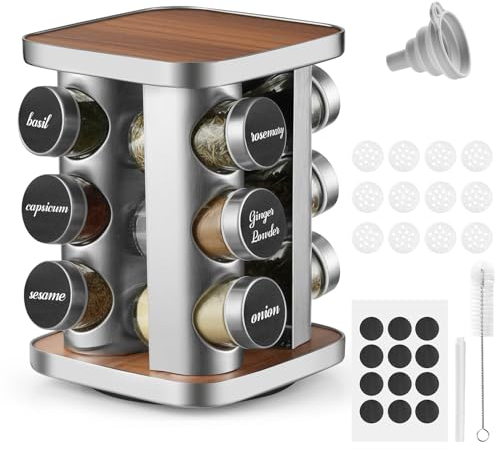 Moreau Portaspezie Portaspezie Da Cucina Con 12 Barattoli Di Spezie In Acciaio Inox, Rotanti A 360°. Per Grigliare, Cucinare, Conservare E Organizzare La Cucina.