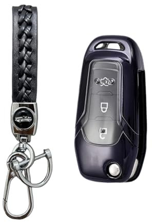 MEDZUK Schlüsselhülle Kompatibel mit Ford Puma ST Line X 2020-2024 2025 Autoschlüssel Hülle Schutz, Schlüsselgehäuse Zubehör mit Schlüsselanhänger (Schwarz)