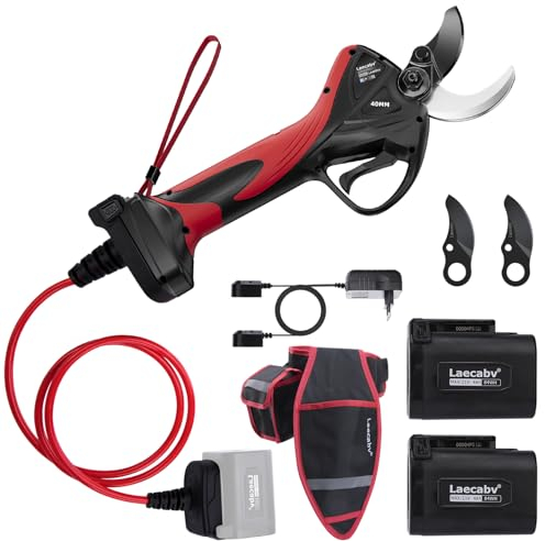 Laecabv Forbici Potatura a Batteria, LA40PRO 40mm Forbice Potatura a Batteria Professionali, LCD, 2 Batterie di Litio da 4Ah, Taglio Progressivo, Forbici Potatura Elettriche da Cesoie Olivo Vigneto