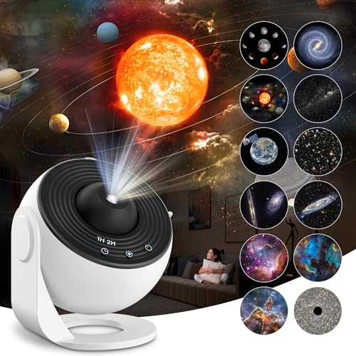 Macchiatto Planetarium - Proiettore cielo stella, proiettore galassia con 12 dischi di pellicola, luce notturna proiettore regolabile a 360°, per camera da letto, soffitto, bambini adulti